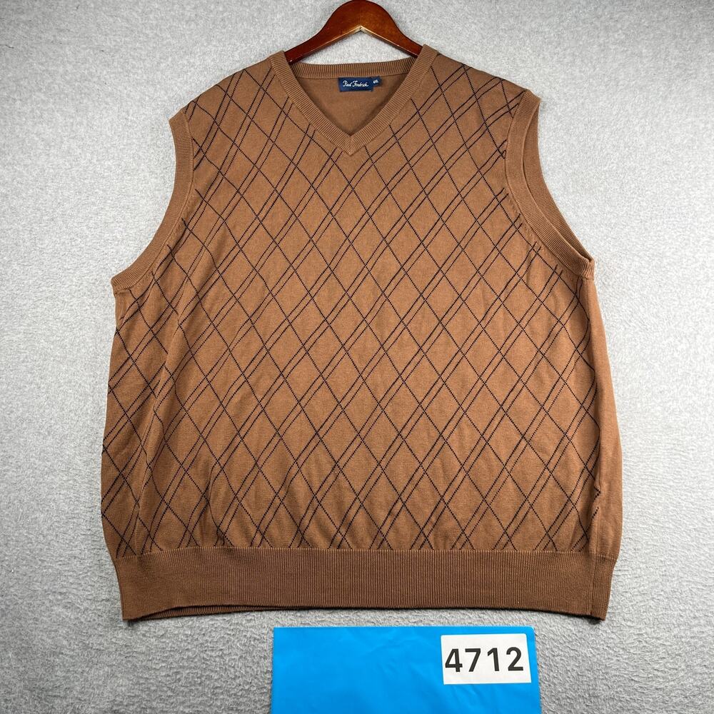Paul Fredrick Sweater Vest Knit Casual Classic Mens Brown Diamond 4XL Cotton